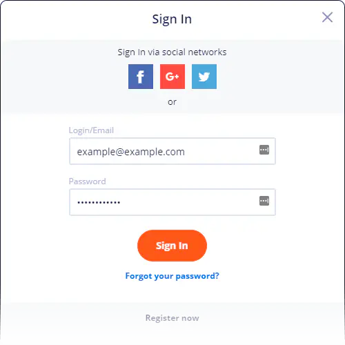 Login form at Vulkan Vegas Casino - intrarea pe site